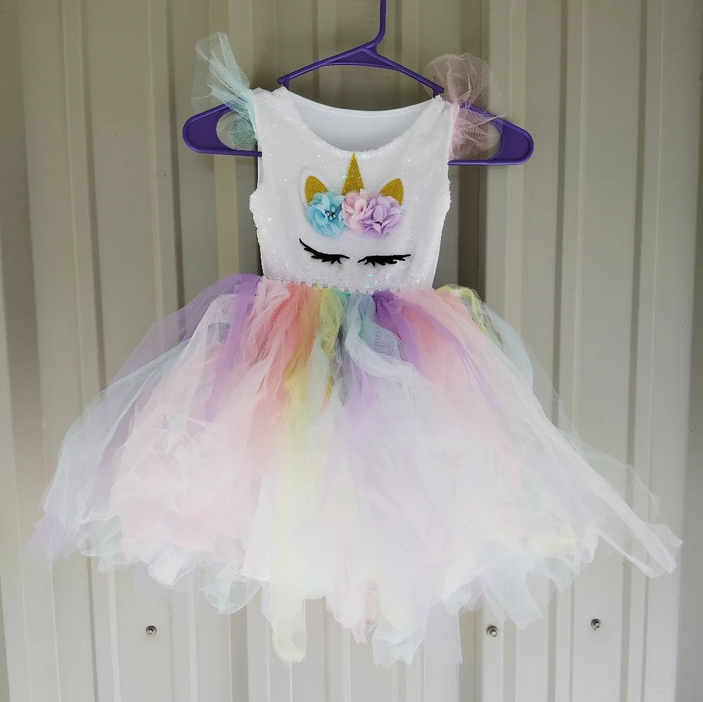 Girl's Colorful Pastel Unicorn Tuelle Ballerina Dress Up Princess Dress 3T